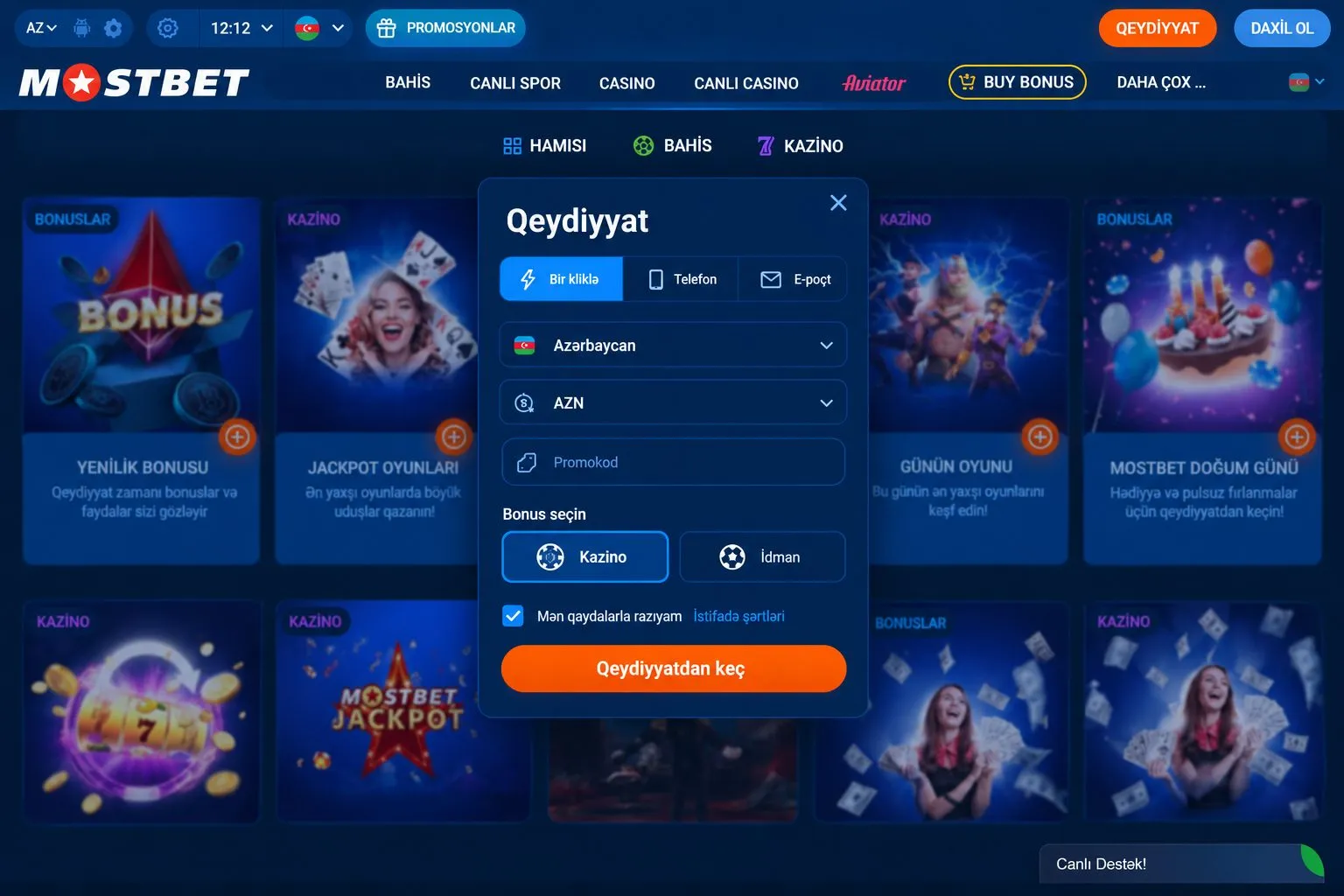 Addım-addım qeydiyyat və promo kodun daxil edilməsi — Mostbet casino no deposit bonus